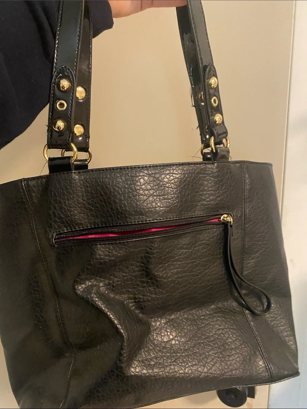 Juicy Couture Black Shoulder Bag with Gold Plaque- pink interior